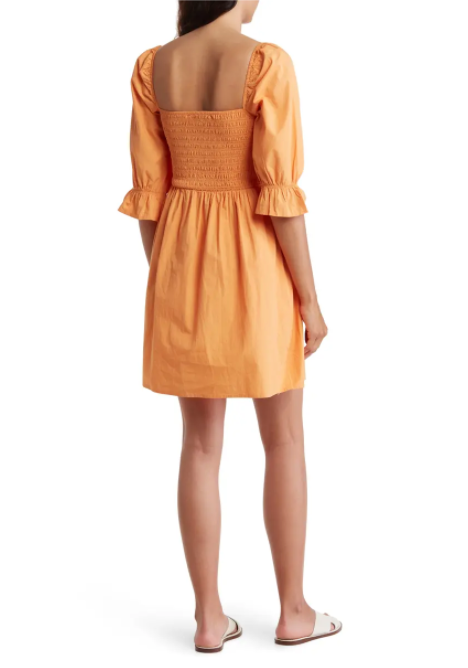 Selina Poplin Smocked Bodice Dress In Tangerine