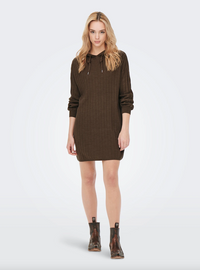 Knitted Hoodie Dress In Chocolate