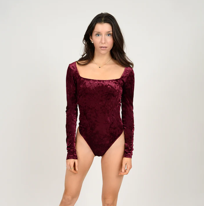 All About That Lace Burgundy Lace Long Sleeve Bodysuit