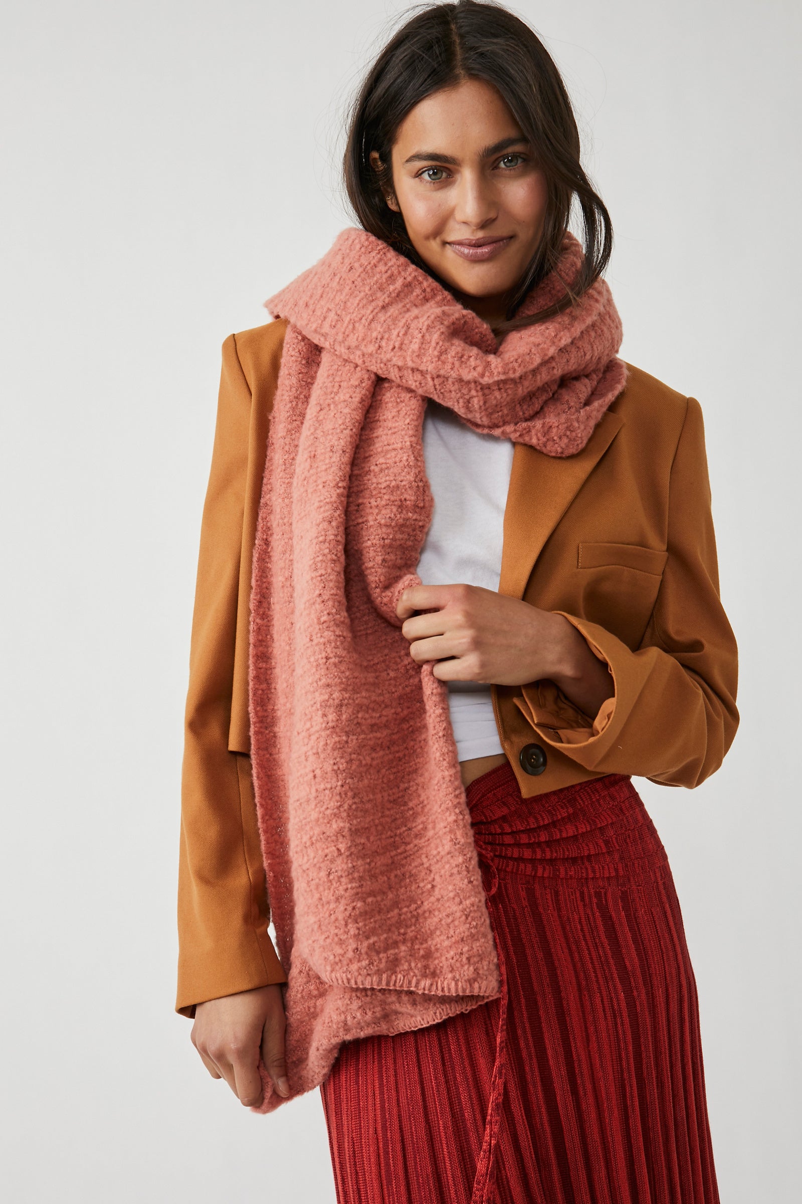 Ripple Recycled Blend Blanket Scarf in Terracotta