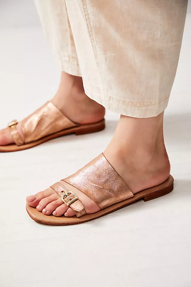 Rose gold flat sandals sales