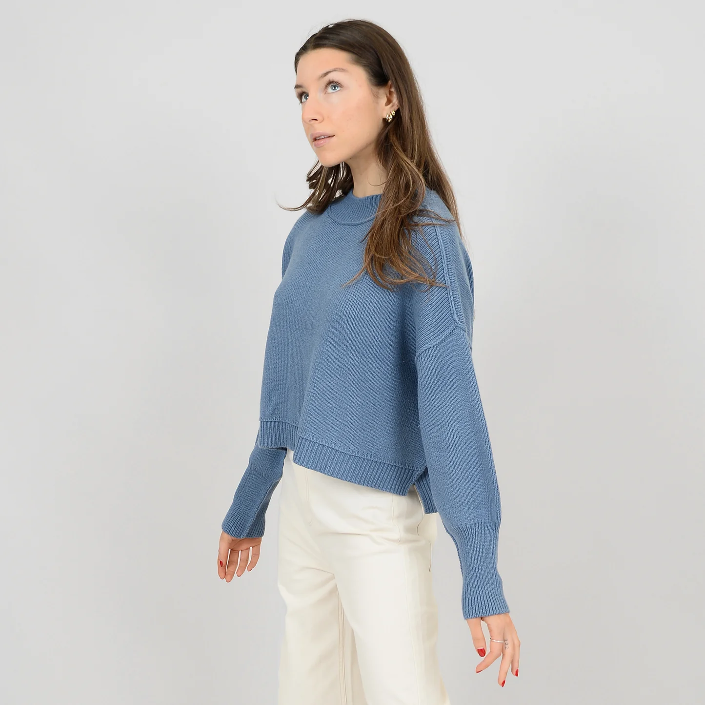 The Sumire Long Sleeve Crew Neck Pull-Over In Coronet Blue