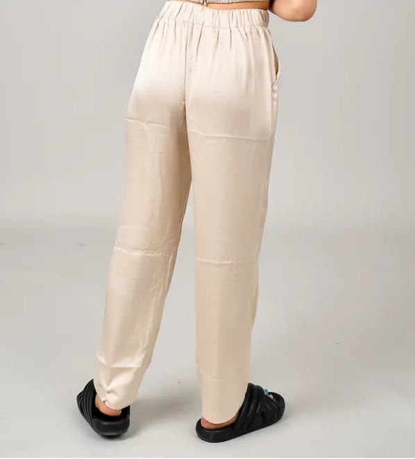 Pattie Pull-On Satin Pant In Champange may