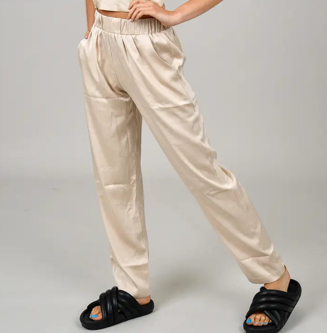 Pattie Pull-On Satin Pant In Champange may