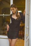 Ruched Front Long Sleeve Dress in Black