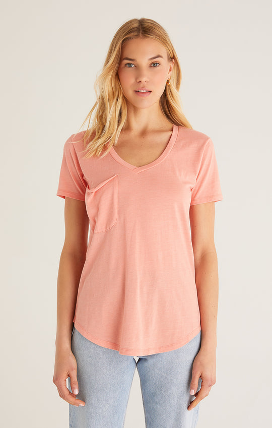 Cotton Slub Pocket Tee In Coral sands