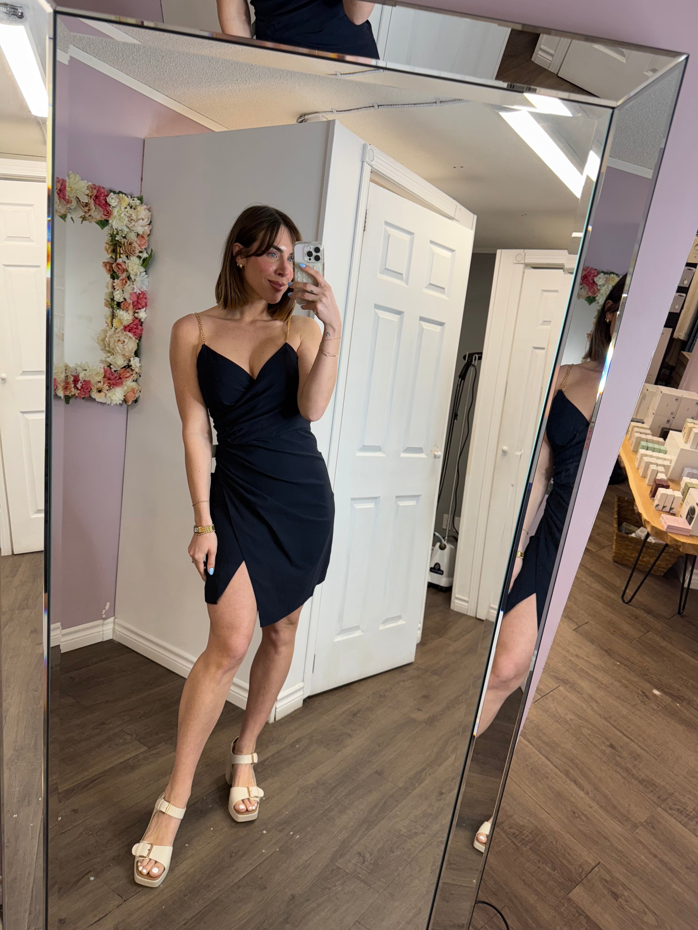 Malone Faux Wrap Dress in Navy