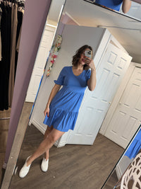 ONLBLOOM S/S V-NECK FRILL DRESS | Ultramarine