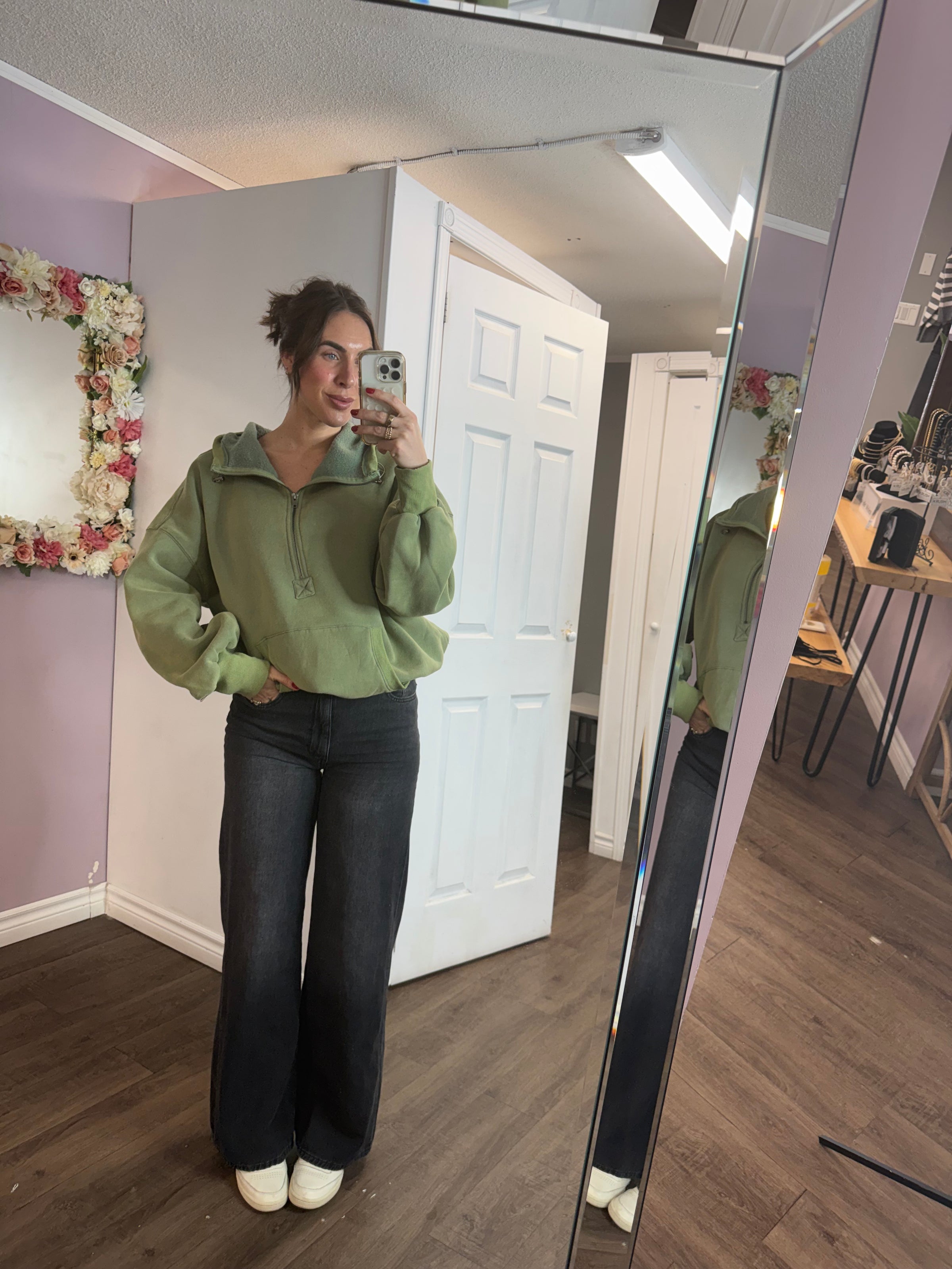 Toni Half Zip Hoodie in Olive