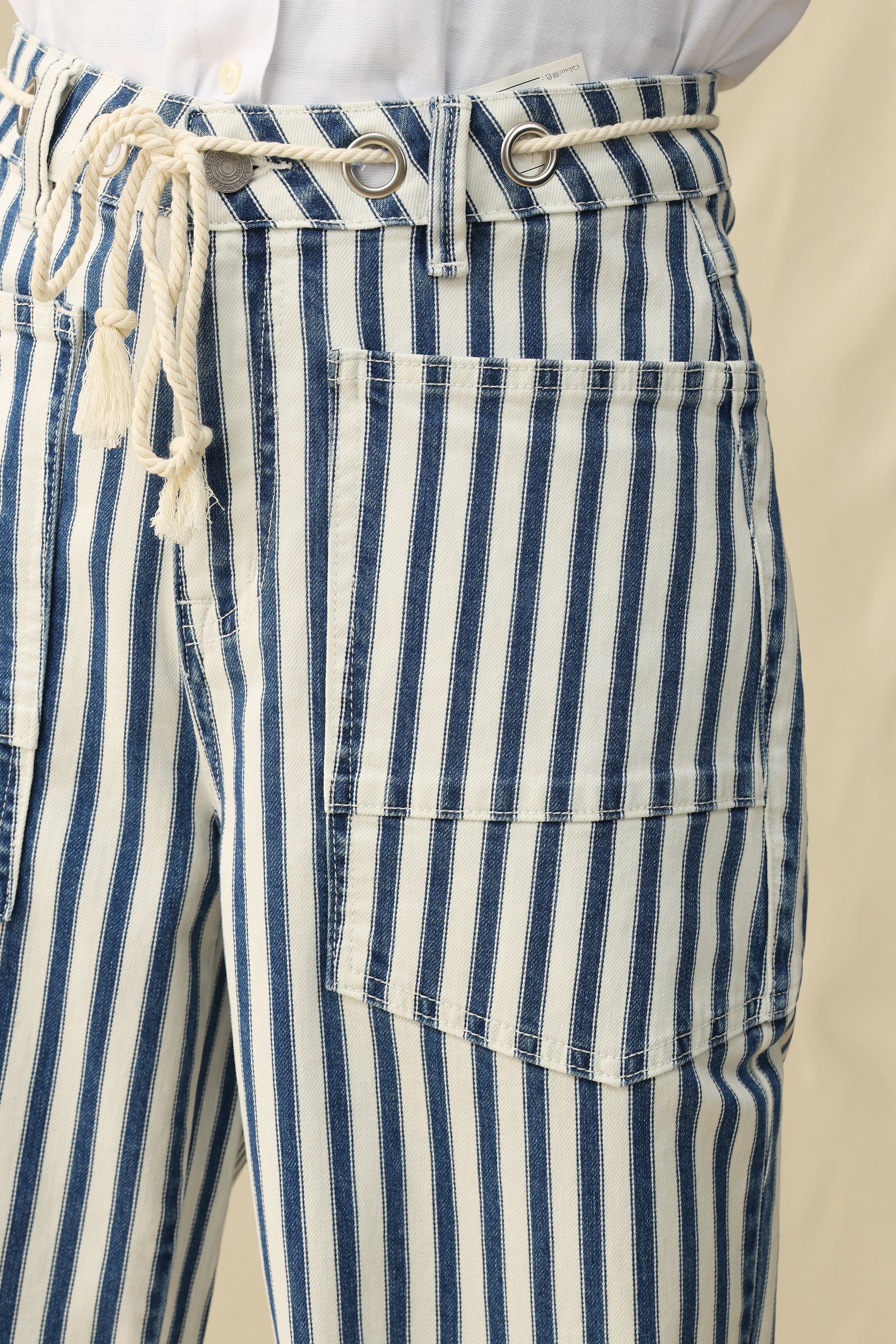 Tamsin High Rise Wide Leg | White Blue Stripe