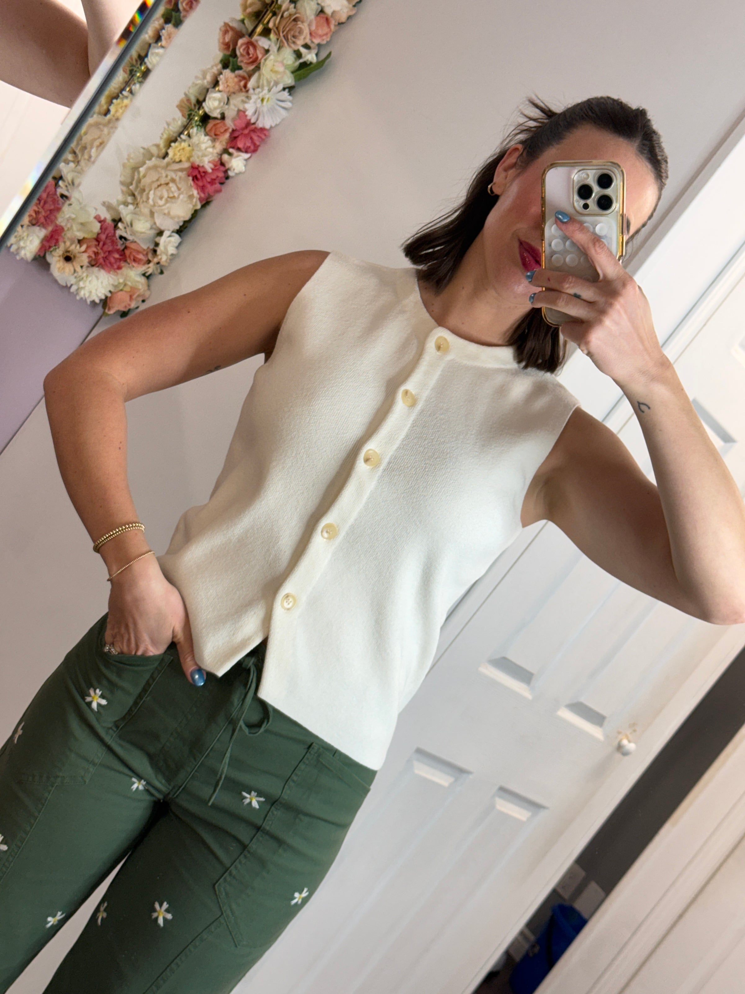 Beliza Button Front Sleeveless Knit Vest