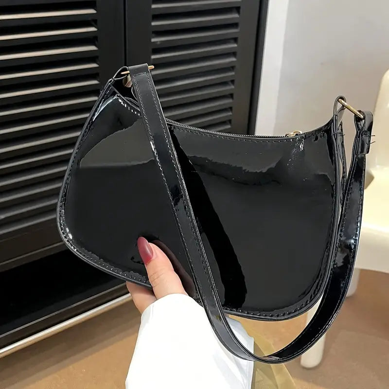 Glossy Shoulder Bag in Black