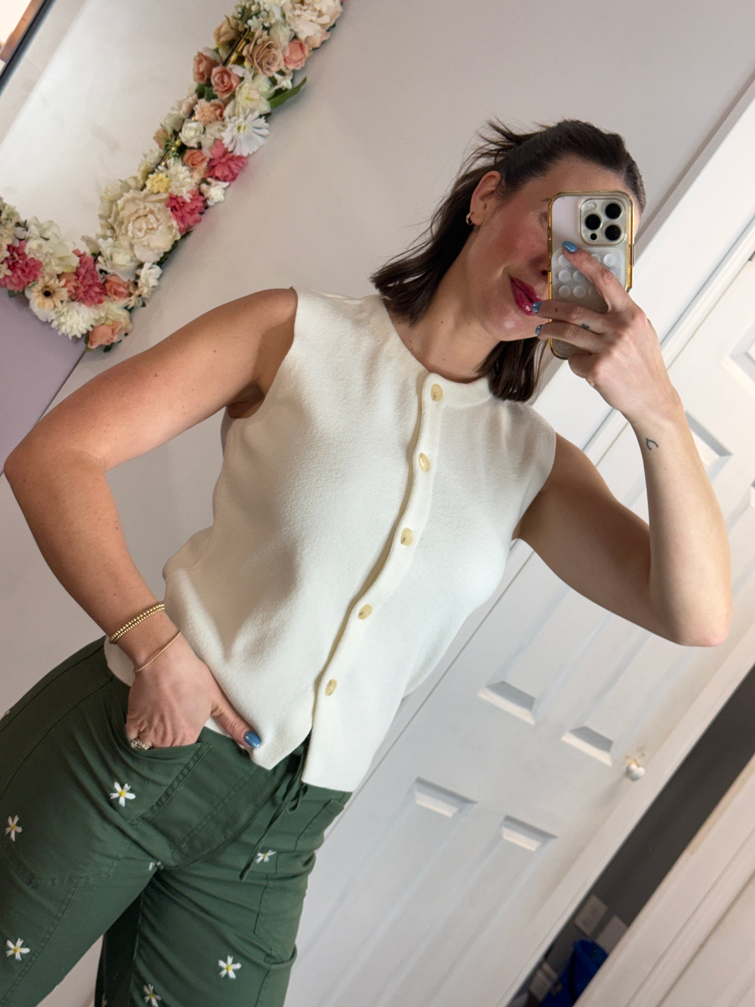 Beliza Button Front Sleeveless Knit Vest