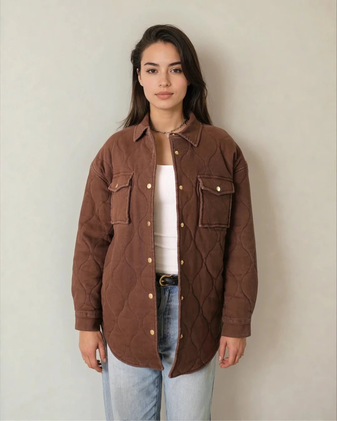 Leni Quilted Brushed Cotton Coat in Espresso
