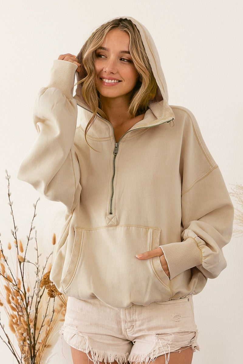 Toni Half Zip Hoodie in Oatmeal