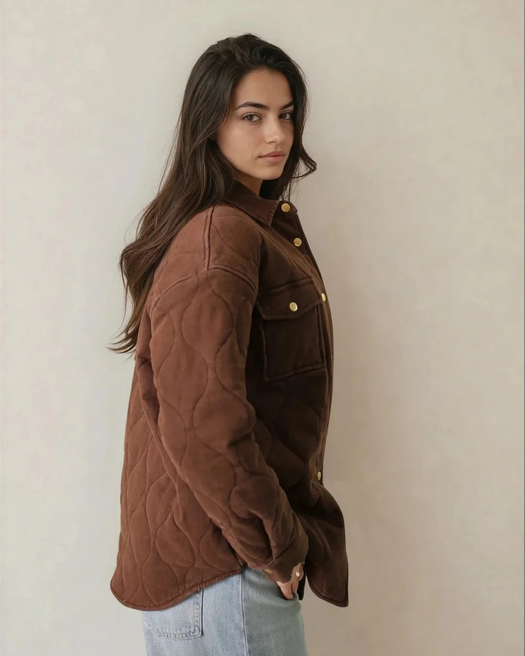 Leni Quilted Brushed Cotton Coat in Espresso