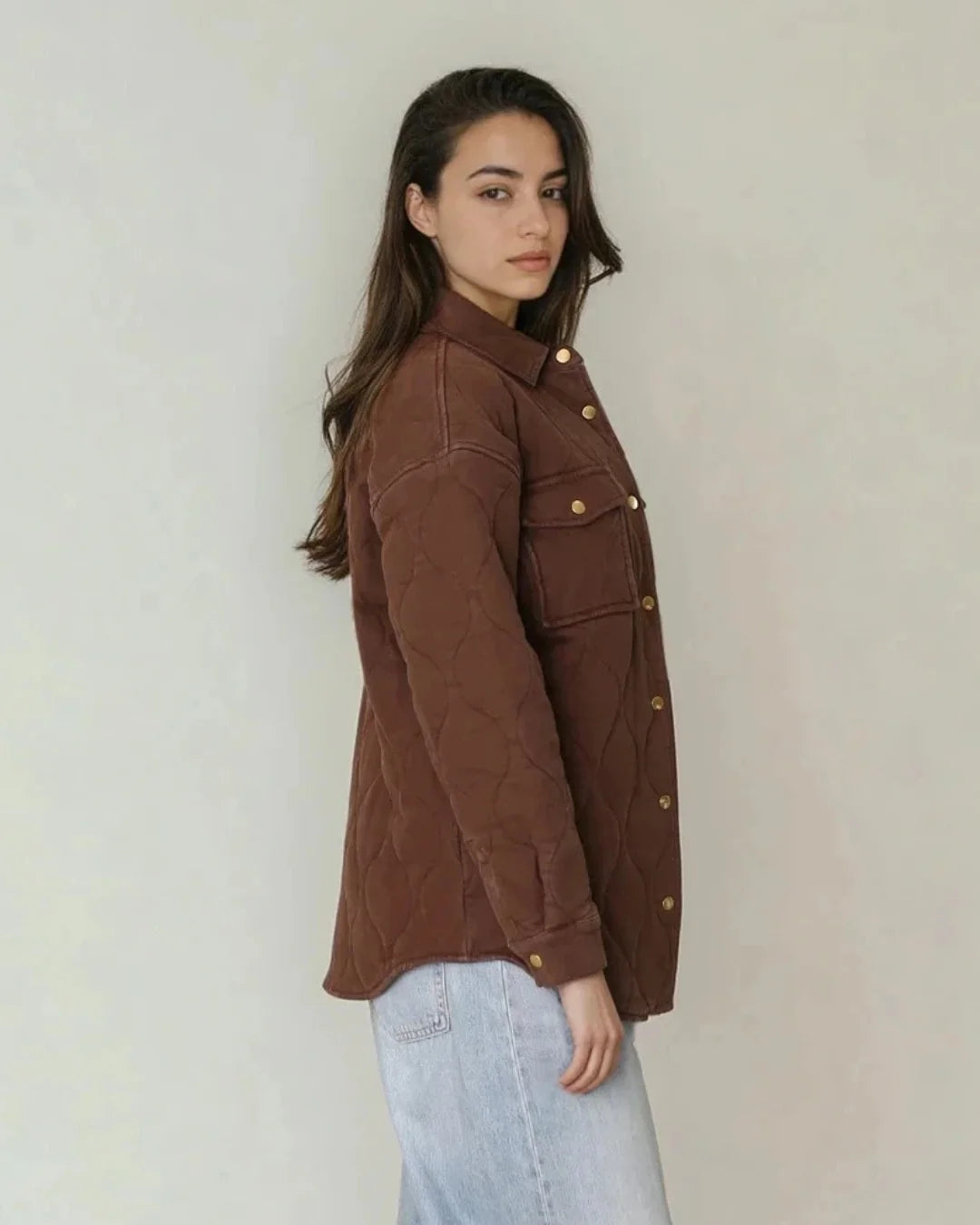 Leni Quilted Brushed Cotton Coat in Espresso