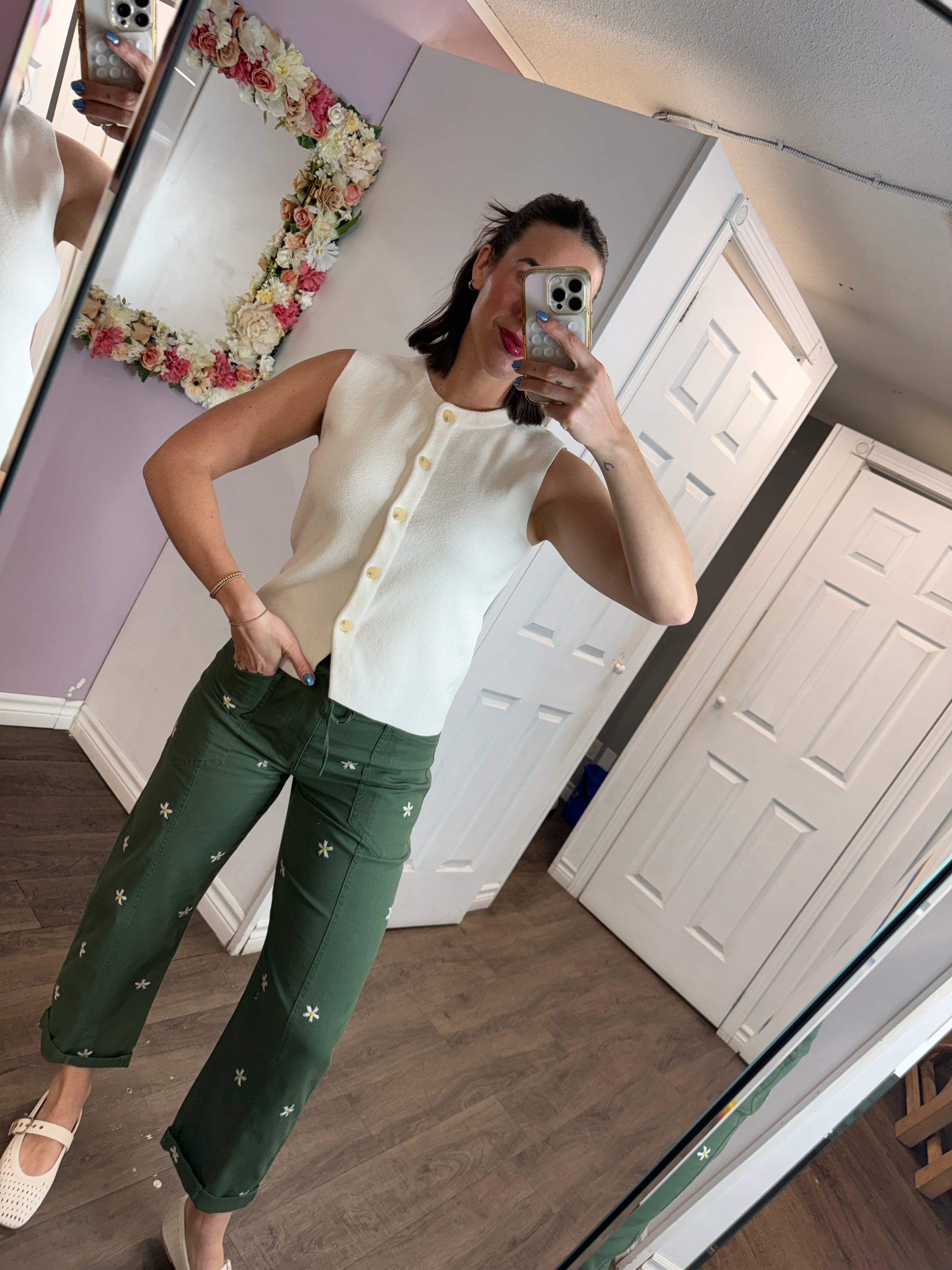 Beliza Button Front Sleeveless Knit Vest