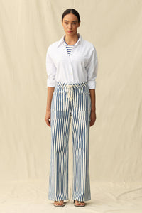Tamsin High Rise Wide Leg | White Blue Stripe
