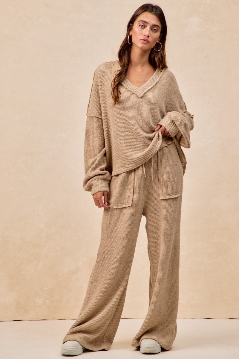 Brandi Baby Rib Knit Top in Taupe