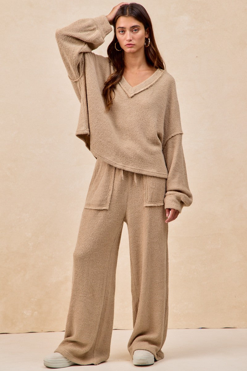 Brandi Baby Rib Knit Top in Taupe