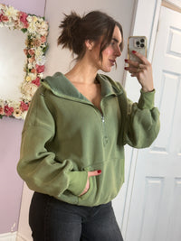 Toni Half Zip Hoodie in Olive