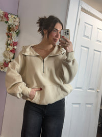 Toni Half Zip Hoodie in Oatmeal