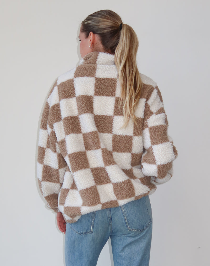 Checkerboard Full Zip Sherpa Jacket