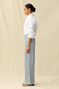 Tamsin High Rise Wide Leg | White Blue Stripe
