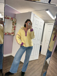 Maci Sherpa Pullover in Banana Lime