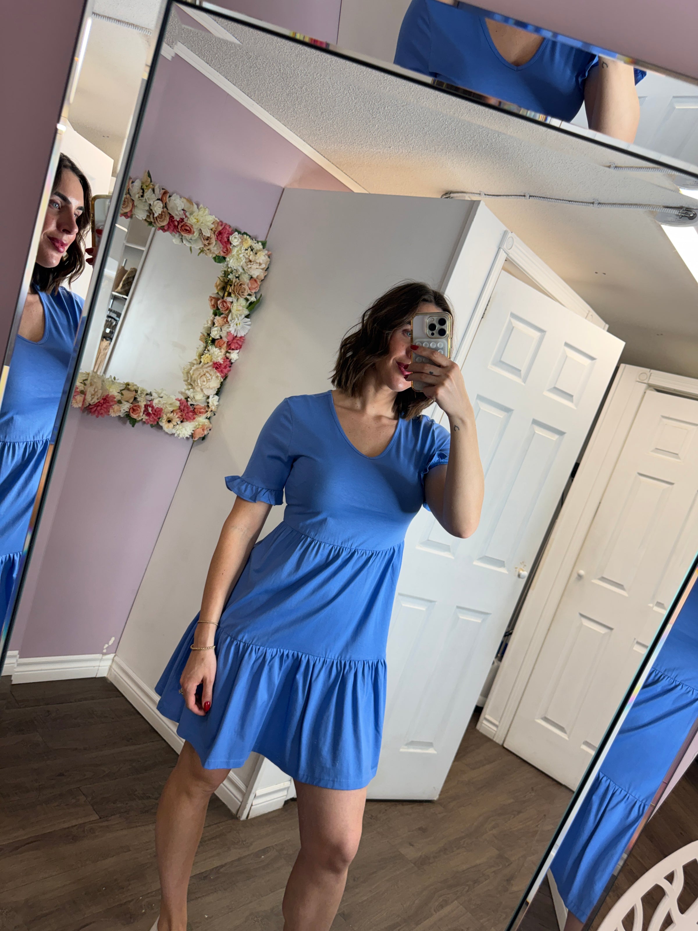 ONLBLOOM S/S V-NECK FRILL DRESS | Ultramarine