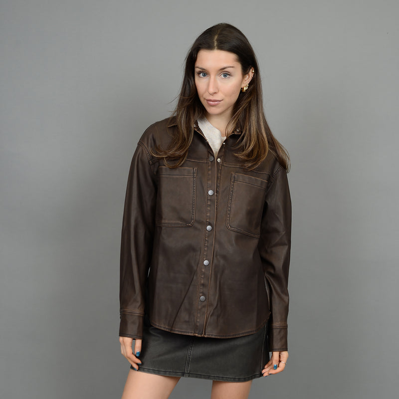 Aliska Distressed Faux Leather Shirt