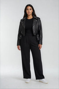 Zoe Cropped Moto Jacket in Vegan Leather