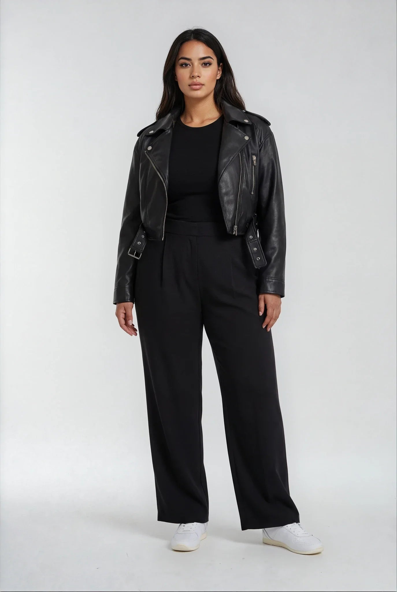 Zoe Cropped Moto Jacket in Vegan Leather