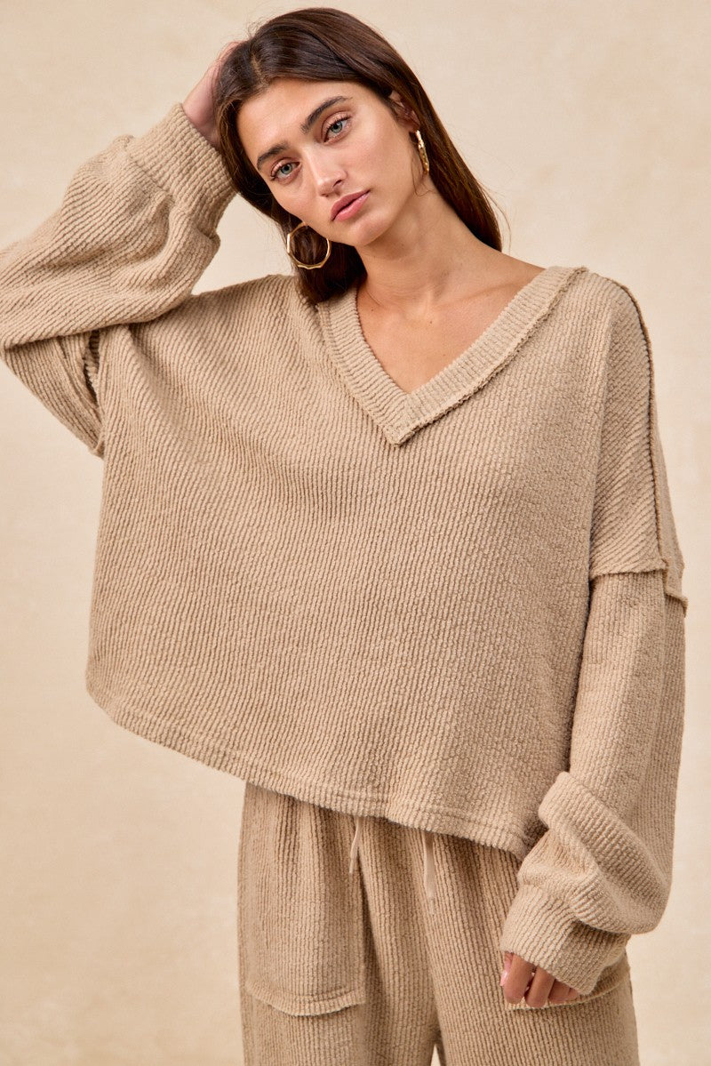 Brandi Baby Rib Knit Top in Taupe