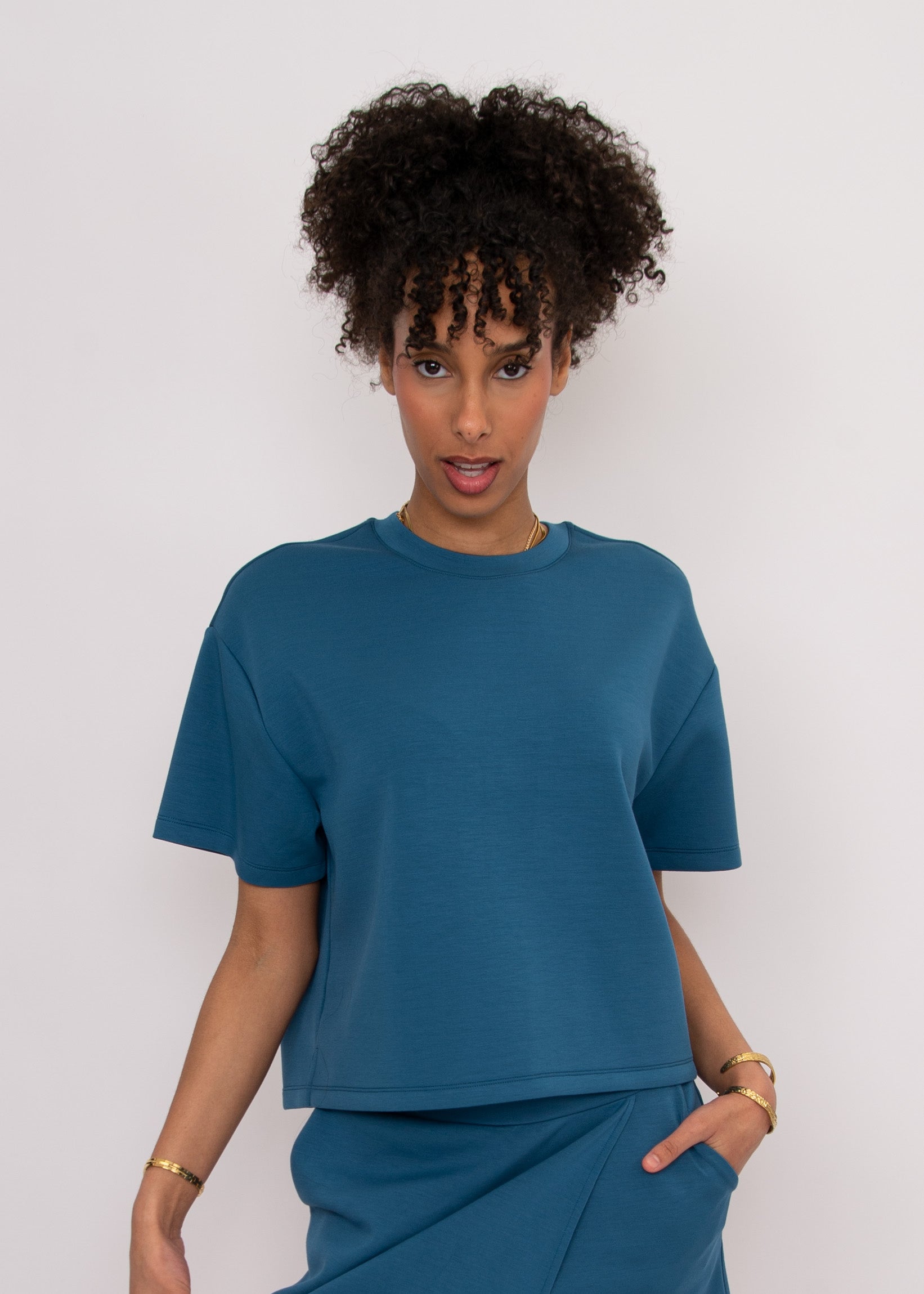 Tess Soft Knit Tee | Border Blue