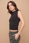 YVE Mock Neck Ruched Tank In Black