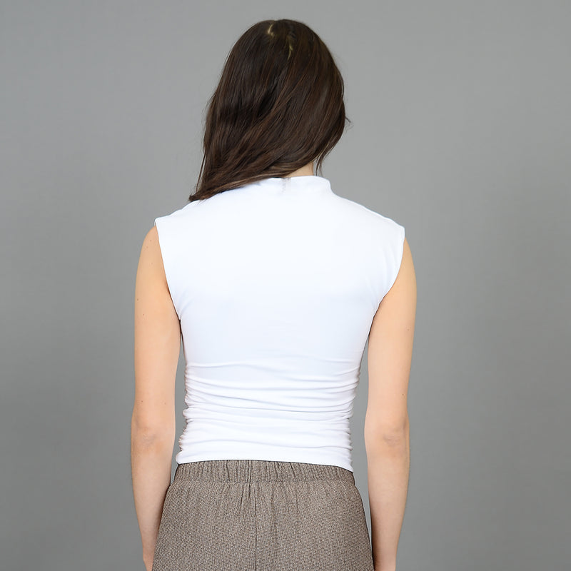 YVE Mock Neck Ruched Tank In White