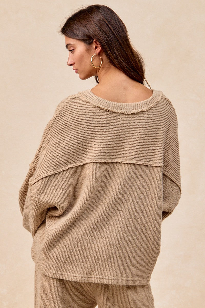 Brandi Baby Rib Knit Top in Taupe
