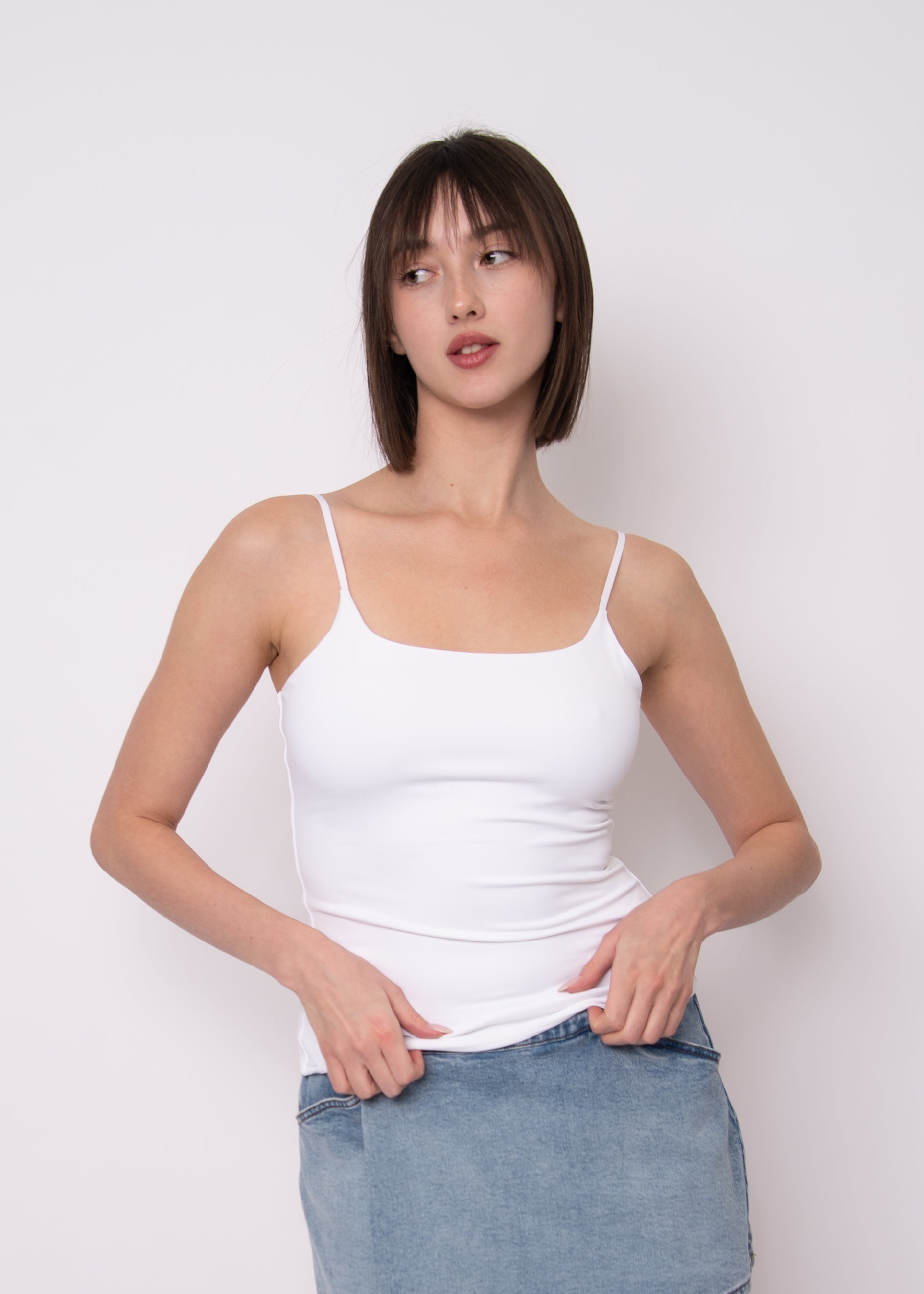 Perla Second Skin Adjustable Strap Top | White