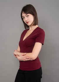Valenna V-Neck Tee in Deep Burgundy
