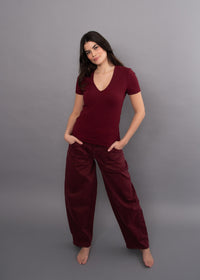 Valenna V-Neck Tee in Deep Burgundy