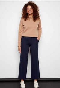 Roxanne Solid Ponte Wide-Leg Pant in Navy