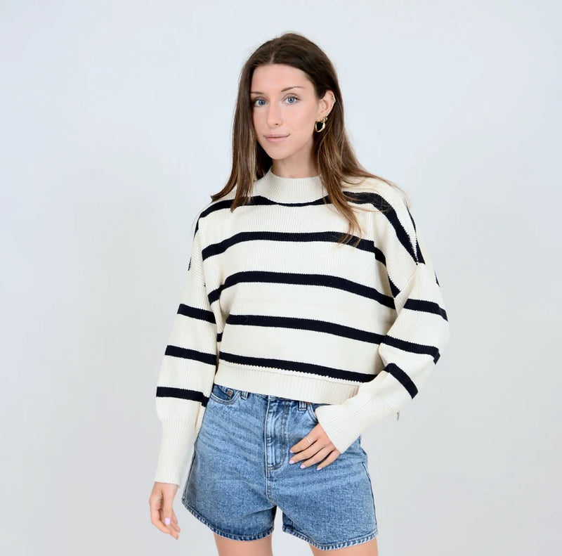 The Sumire Long Sleeve Crew Neck Pull-Over In Stripes