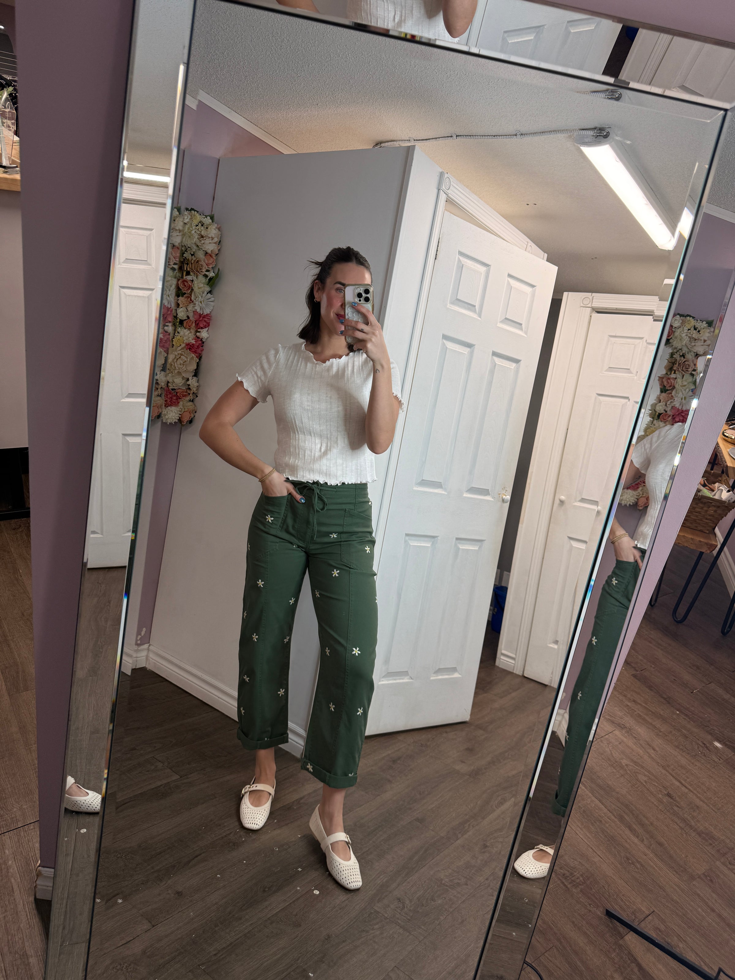Chrissy Ruffle Hem Ribbed Cotton T-Shirt