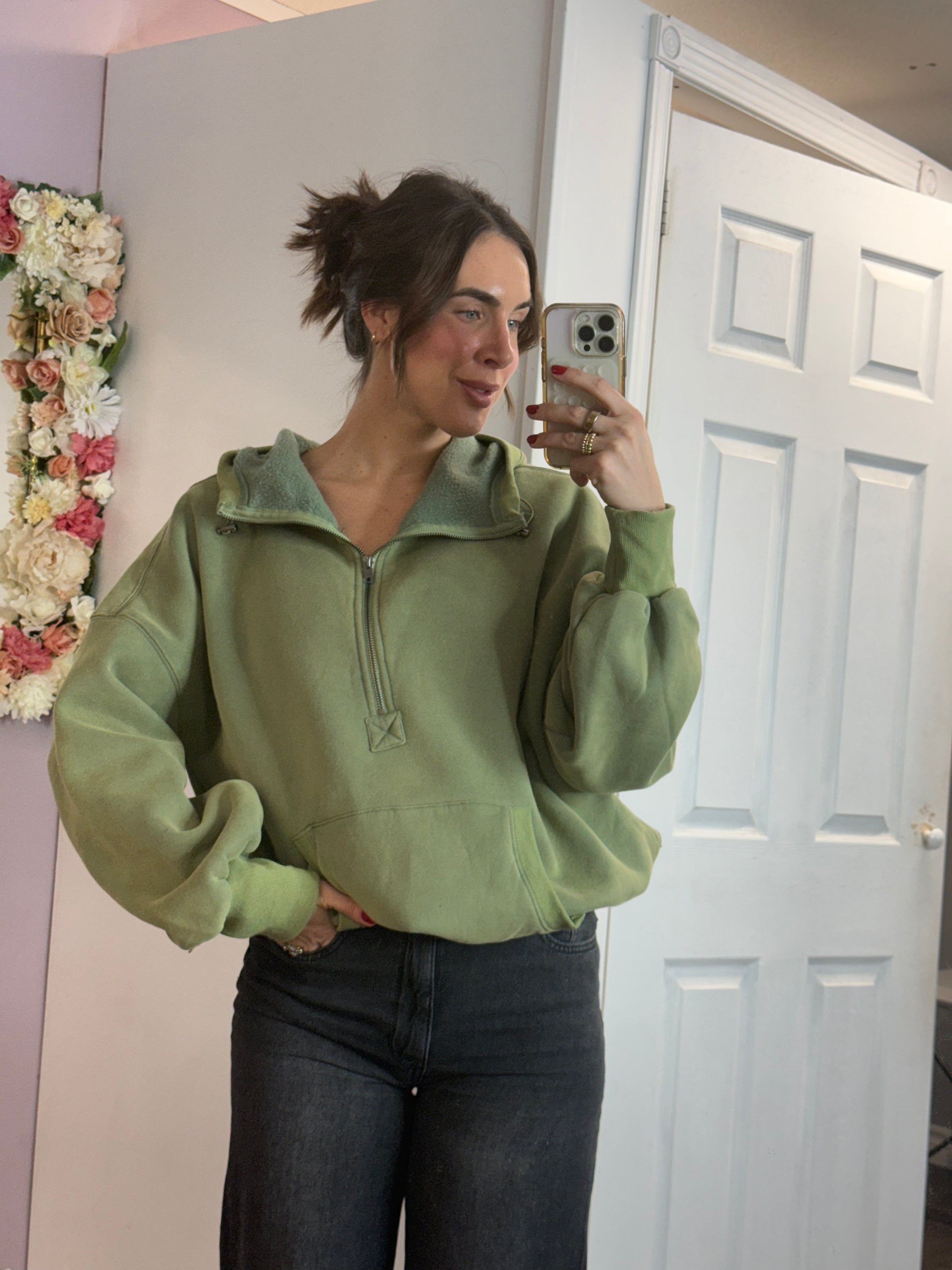 Toni Half Zip Hoodie in Olive