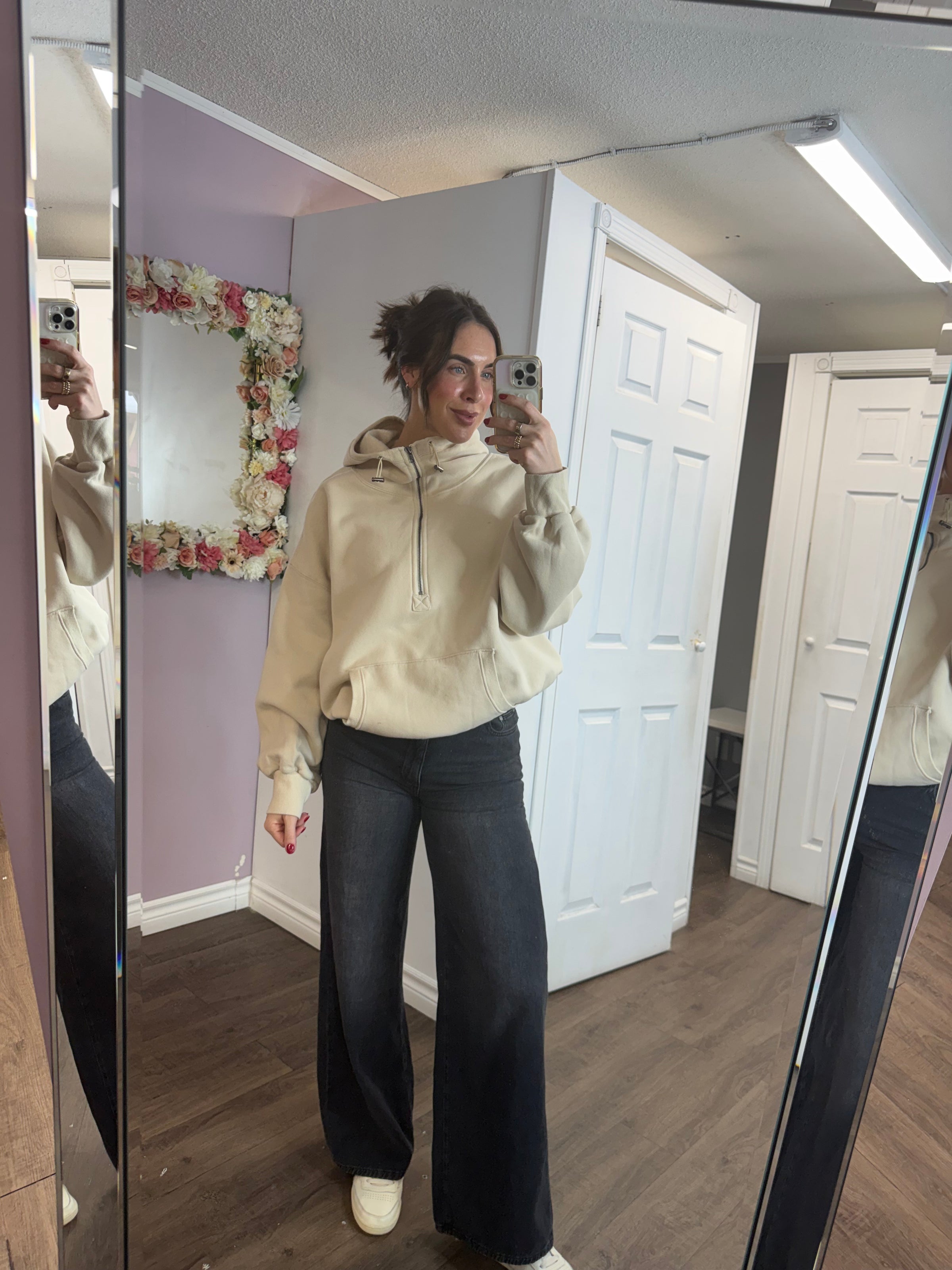 Toni Half Zip Hoodie in Oatmeal