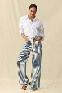 Tamsin High Rise Wide Leg | White Blue Stripe