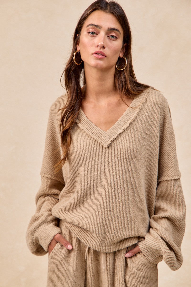 Brandi Baby Rib Knit Top in Taupe