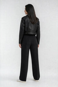 Zoe Cropped Moto Jacket in Vegan Leather